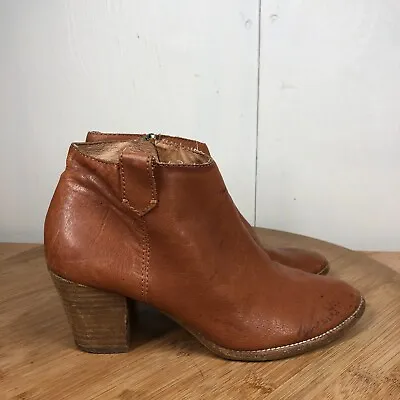 Madewell Boots Womens 7 Shoes Ankle Zip Up Brown Leather Classic Block Heels • $19.97