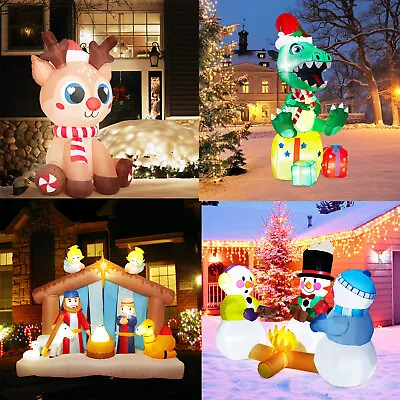 5/7/8Ft Christmas Inflatable Blow Up Dinosaur Snowman LED Light Outdoor Decor • $22.99