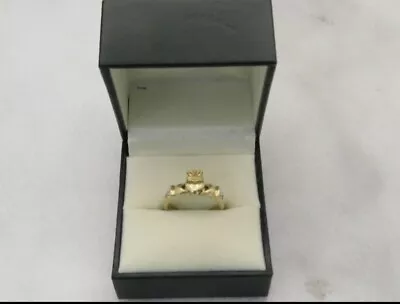 Estate 14k Fede Gimmel Claddagh Diamond Ring W Box. Sz 4.25. Vintage • $524.99