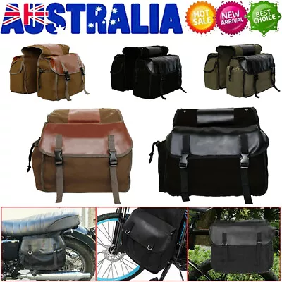 Motorcycle Bicycle Side Saddle Bags Canvas Saddlebags Pannier Luggage Storage • $45.08