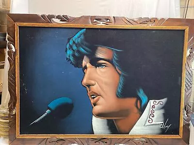 Vintage 29  X 41  Elvis Presley Black Velvet Oil Painting Handpainted Signed Art • $199.99