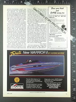 1987 ADVERTISING Tahiti Warrior II Hardin Marine Speed Motor Yacht Power Boat • $12.50