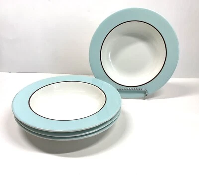$128.09 • Buy NEW! Set Of 4 Crate & Barrel Pagnossin Audrey Rim Soup Bowl 8 3/4” Light Blue