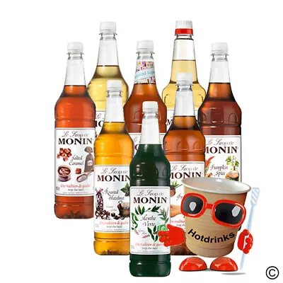 Monin Coffee & Cocktail Syrups 1 Ltr/Litre PET Plastic Bottles 18 Flavours • £13.50