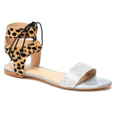 Loeffler Randall Sandals Alexa Ankle Tie Flat Gladiator Mixed Media Cheetah 8.5 • £47.30
