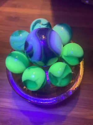 8 Vintage Marbles Glowing Marble Black Light Vaseline Glass Uranium Green Hue • $14.99