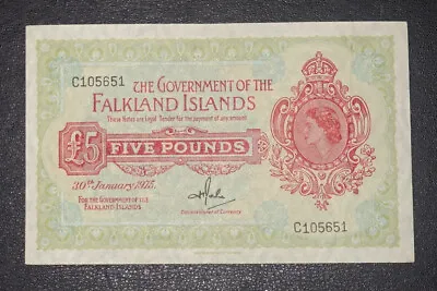 1975 January £5 Falkland Islands - C105651 - P-9b • £169.99
