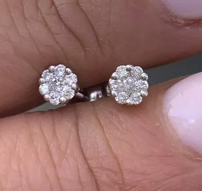 14K Solid White Gold Diamond Round Stud Earrings 0.20 Tcw • $199.99