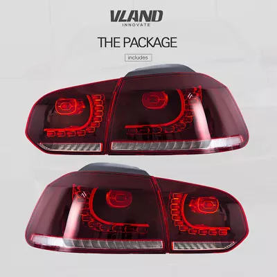 $249.99 • Buy VLAND LED Tail Lights For VW GOLF MK6 GTI R 2010-2013 Cherry Red Rear Light
