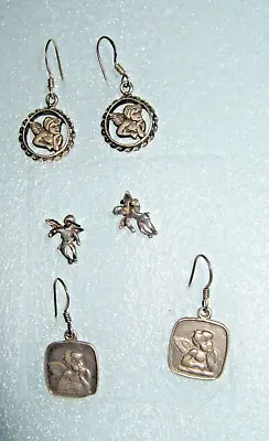 Vintage 925 Silver Angel Earrings Pierced Lot Of 3 • $35