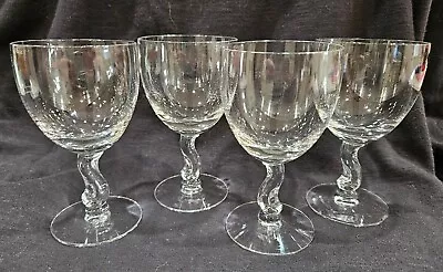 Rare Set Of 4 Vintage Fostoria Contour Clear Scroll Stem Wine Glasses • $14