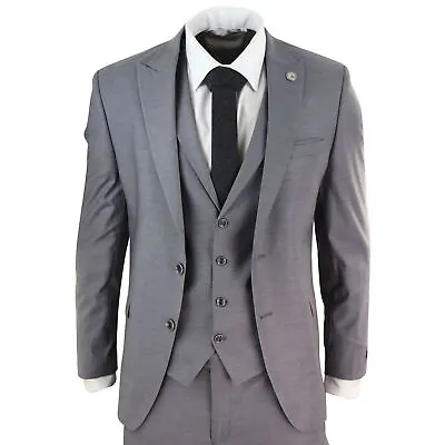 Mens 3 Piece Suit Grey Tailored Fit Smart Formal 1920s Classic Vintage Gatsby • $157.29