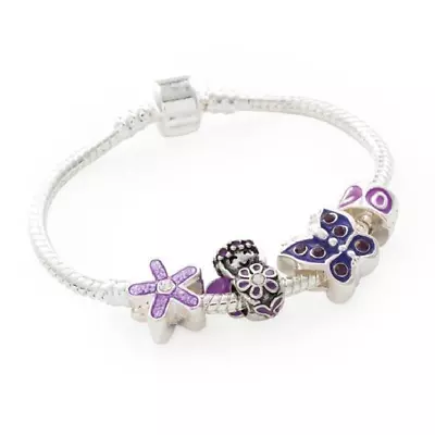 Children's 'Purple Fairy' Silver Plated Charm Bead Bracelet • £9.99