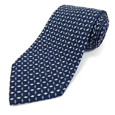 Lands' End Extra Long Luxury Tie Blue Diamond Pattern Woven Silk Necktie USA • $16.97