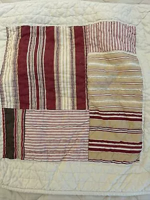 Vtg 07 Pottery Barn Quilted Patchwork Ticking Stripe Euro Sham Red Beige Cot/Lin • £23.14