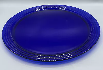 Vintage Cobalt Blue Glass Serving Platter Chop Plate Spiral Rim 14” Excellent • $39.95