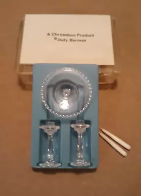 Vtg Dollhouse Miniature CHRYSNBON Set - Cake Plate Candlesticks & Candles (NOS) • $6.99