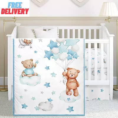 3 Pcs Cloud Balloon Bear Theme Crib Bedding Set For Boys Baby Nursery Mini Crib  • $68.21