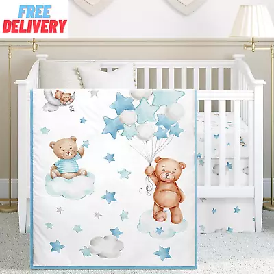 3 Pcs Cloud Balloon Bear Theme Crib Bedding Set For Boys Baby Nursery Mini Crib • $64.62