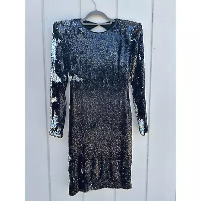 Naeem Khan Black Silver Sequin Cutout Back Cocktail Evening Dress Sz 4 • $125