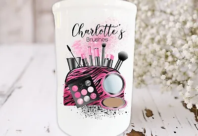 Personalised Ceramic Cosmetic Make Up Brushes Pot Holder Gift Idea -Pink & Black • £9.99