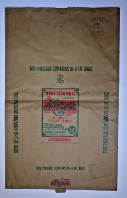XX L Vintage Paper Sack Bag MELROSE FLOUR WHITE STAR MILLS STAUNTON VA. 1961 • $25