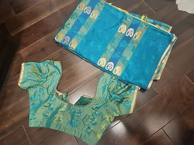 Vintage Peacock Motifs Saree+ Stitched Blouse  2 Pieces Size Medium Worn Once • $45