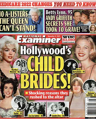 NATIONAL EXAMINER Magazine Nov. 8 2021 Marilyn Monroe Child Brides Betty Lynn • $20