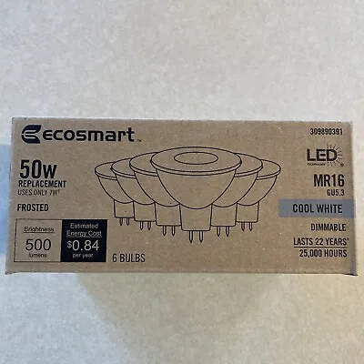 6 PACK EcoSmart 50-Watt  MR16 Dimmable GU5.3 Base Cool White LED Light Bulb • $18.99