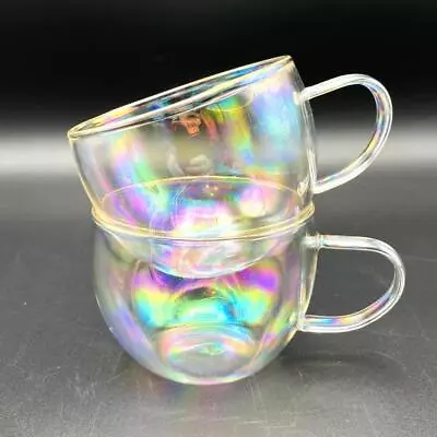 2 X Root7 Iridescent Single Wall Rainbow Coloured Glass G&Tea Cocktail Tea Cups • £14.99