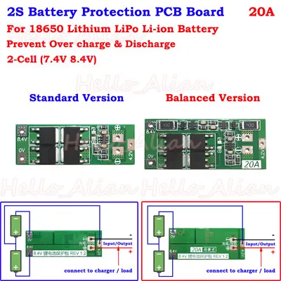 2S 20A 7.4V W/ Balance 18650 Lithium Li-ion Battery BMS Charger Protection Board • £3