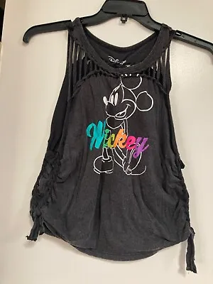 Women DISNEY Charcoal Gray Mickey Mouse Front Graphic Tank Top Shirt Sz M • $4.98