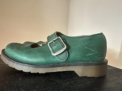 Vintage 1990s Dr Martens Mary Jane Green Leather Shoes Made In England UK 7 • $165