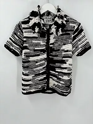 Michael Simon Cardigan Sweater Womens Small Black White Button Ruffle Fringe • $45