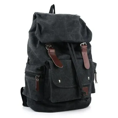 Vintage Mens Canvas Backpack Travel School Bag Hiking Camping Bag • $38.99