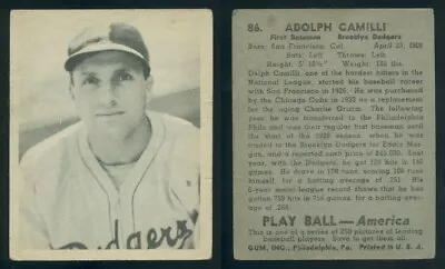 (60649) 1939 Play Ball 86 Dolph Camilli Upper Case Letters Dodgers-VG • $20