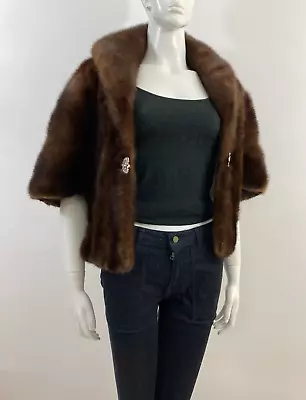 Sz S/M - Classic Chestnut Brown Mink Fur Stole Wrap Shawl - New Crystal Clasp • $129.99