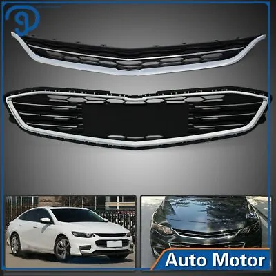 Front Bumper Upper & Lower Grille Chrome & Black For Chevy Malibu 2016-2018 • $37.39