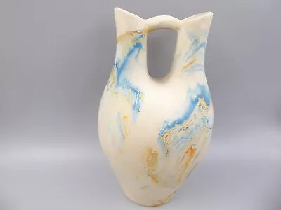Vtg Large Art Pottery Nemadji Blues Creams 10.5  Tall Native Wedding Vase • $25