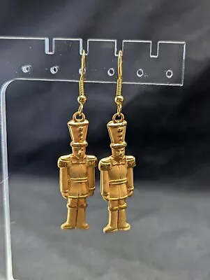 Christmas Articulated Toy Soldier Vintage Style Large Earrings Gold Tone Metal • $10.33