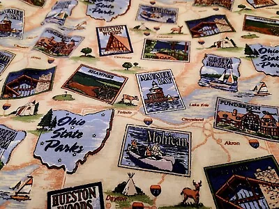 Ohio State Parks Cotton Fabric Fabric Traditions Map By The Yard • $7.99