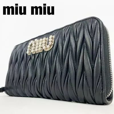 Extreme Miu Long Wallet Pearl Bijou Matelasse Black Round • $210.01