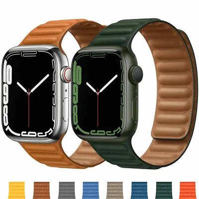 $19.99 • Buy For 49/ 45mm Apple Watch Series 8/7/6/5/4/2 SE Leather Link Band Magnetic Strap