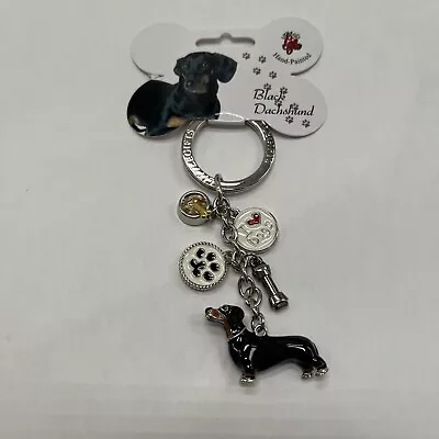 Dachshund Dog Lover Black Enamel 5 Charm Key Chain By Little Gifts NWT • $6.95