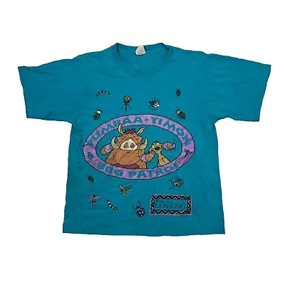 Disney VTG 90s Lion King Pumbaa Timon Graphic Tee T-Shirt Teal Youth S Small 8 • $34.39