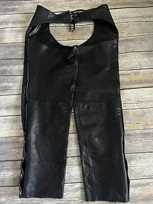 First Genuine Leather Adjustable Waist Motorcycle Riding Gear Chaps Black Men L • $39.99