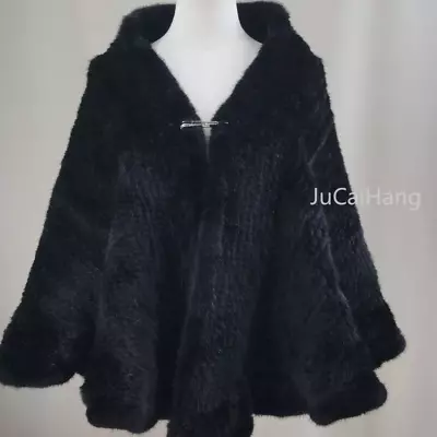 Real Mink Fur Knitting Shawl Half Round Elegant Fashion Cape Stole Fur Coat • $187