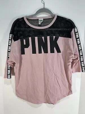 Pink Victoria Secret Pink Black Mesh Sleeve Shirt Top Womens Size Extra Small XS • $9