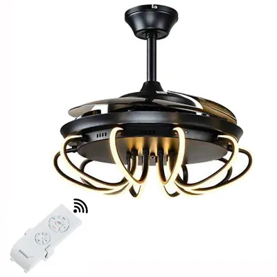 42'' LED Ceiling Fan Light Crystal Chandelier Lamp Retractable 4 Blades+Remote • $122