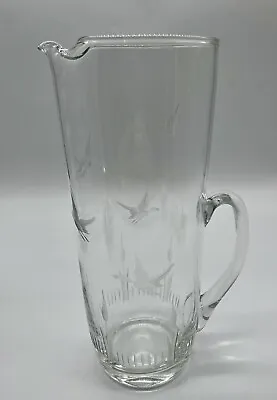 Vtg Glass Barware Cocktail Martini Pitcher Mid Century With Duck Etching • $18